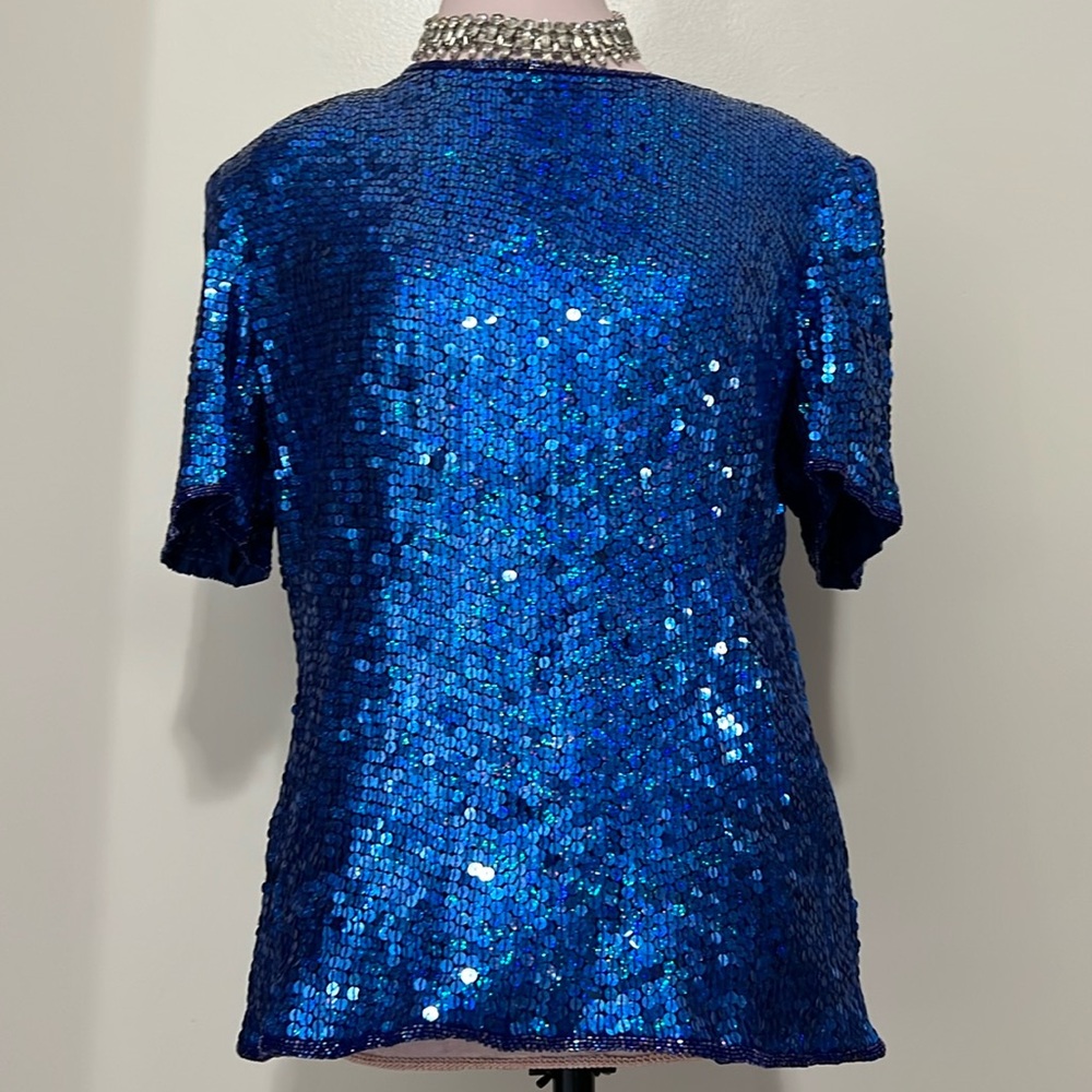 Vintage Camille Marie blue full sequin blouse 100% silk in size extra la…